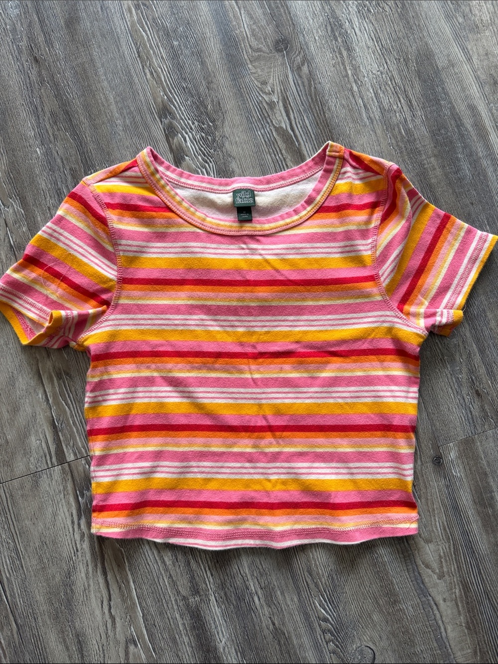 wild fable Pink, Yellow & Orange Striped Short Sleeve Tee